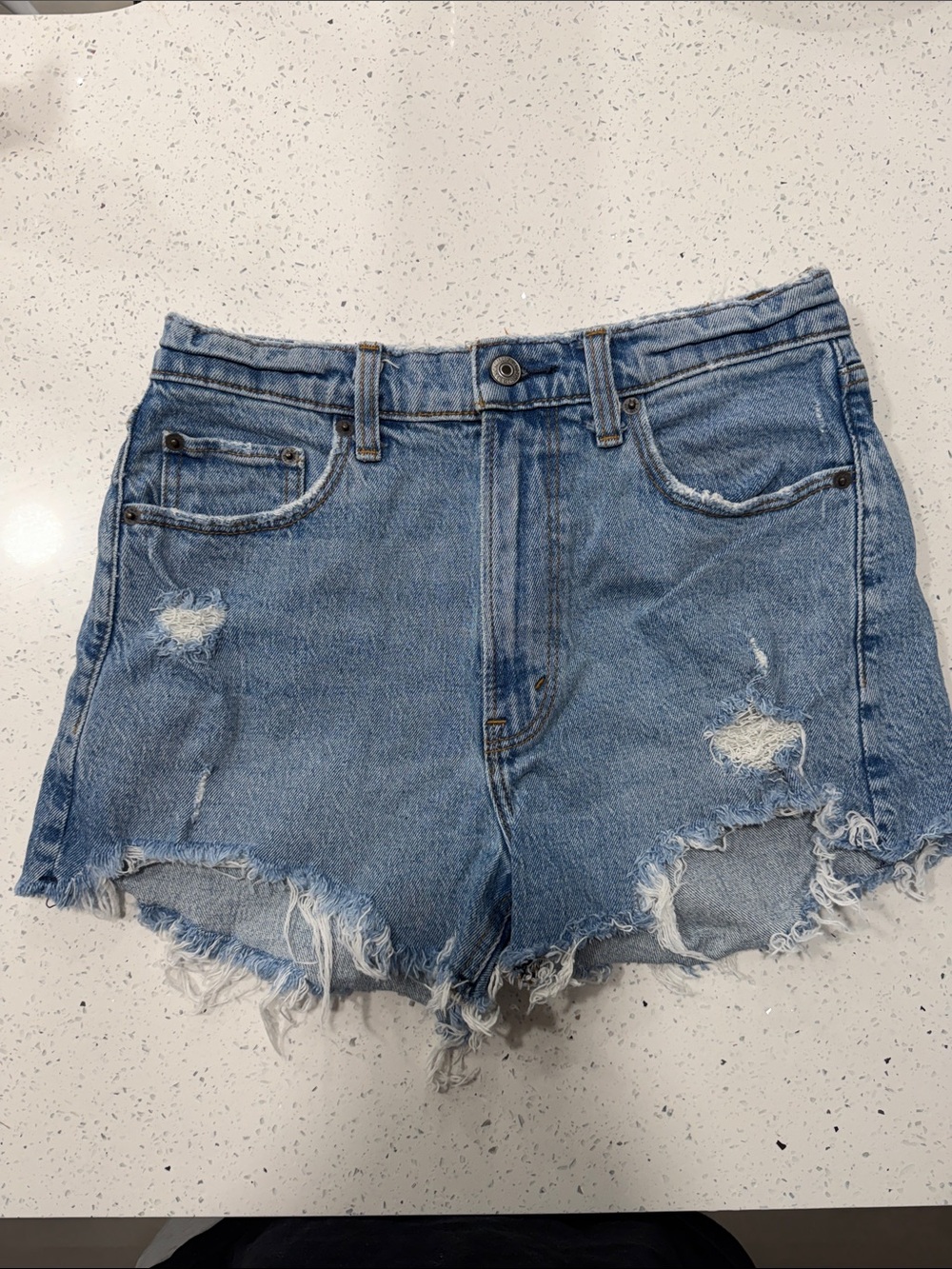Abercrombie & Fitch Distressed Light Blue Denim Shorts